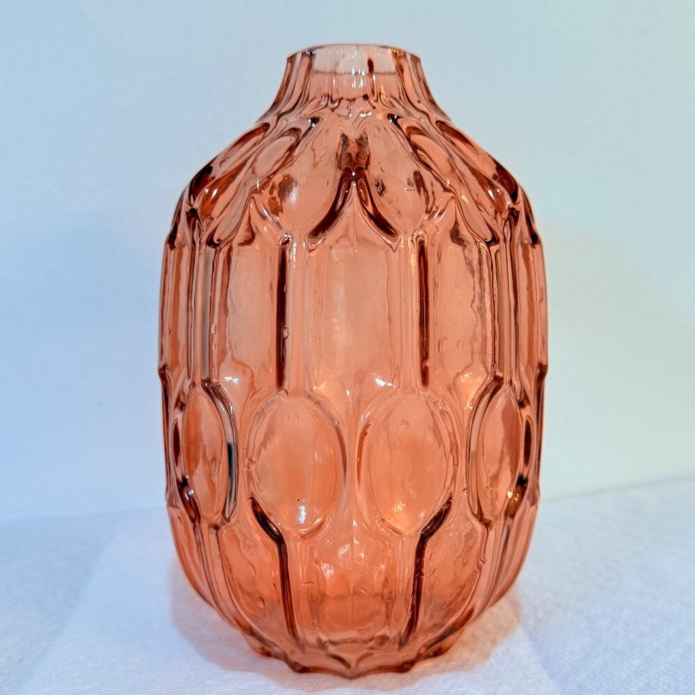 Romantic Amber Rose Art Glass Vase Textured Abstract Bubble MCM VTG Home Decor